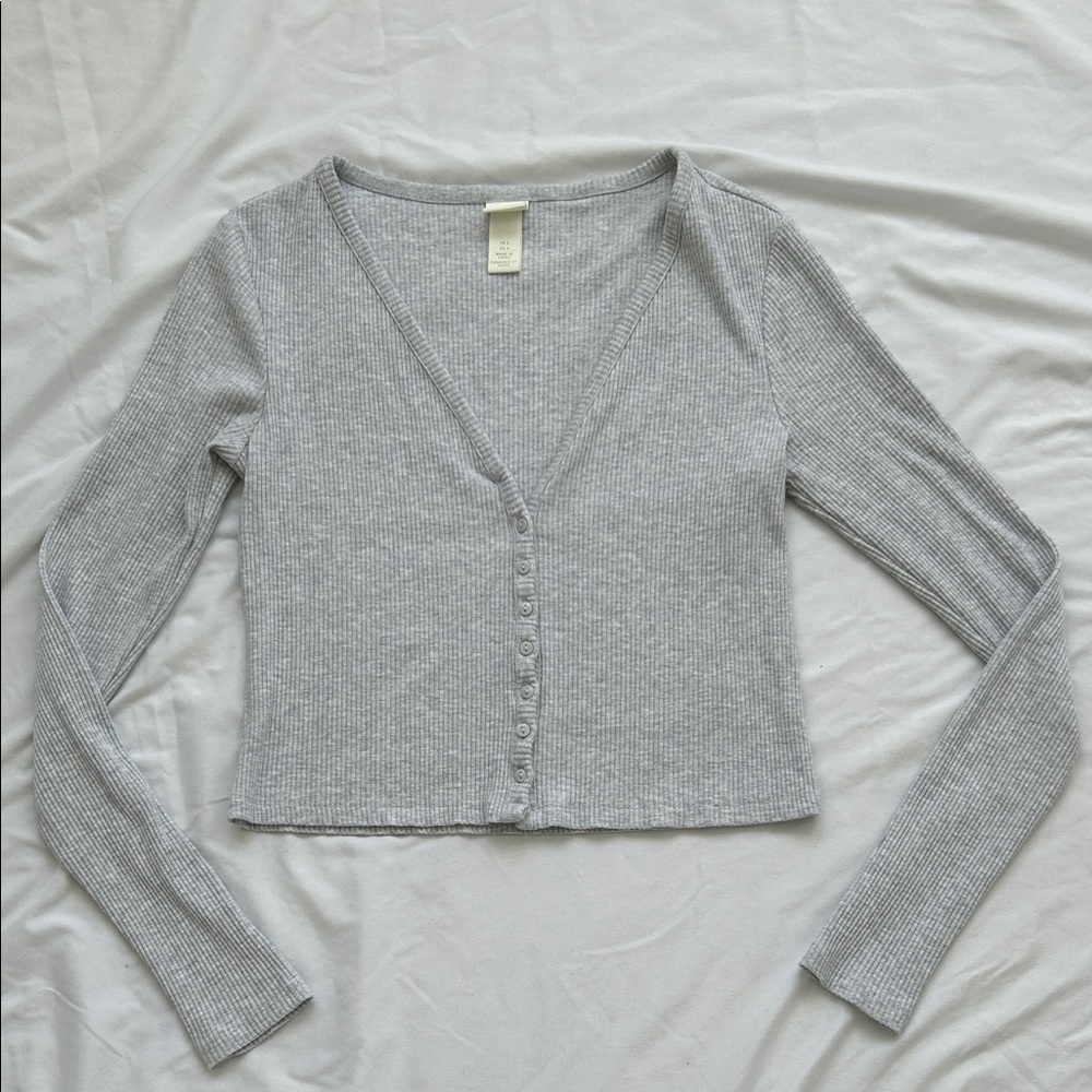H&M Gray Ribbed Cardigan - Size S - Picture 1 of 6